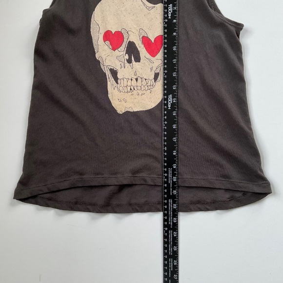 Chaser Love Skull Tank Top Sz S Brown E-Girl Grunge Rocker Punk Concert Hearts - Picture 5 of 7